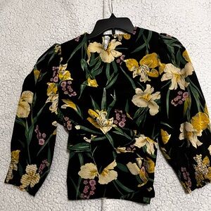 Mango Black Floral Blouse with Yellow Accents